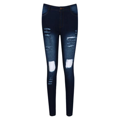 

Women Ripped Jeans Summer Big Holes Slim Pencil Solid Washed Demin Pants
