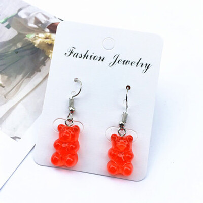 

Cute Handmade Resin Colorful Cartoon Animal Bear Unique Candy Color Earring