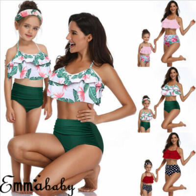 

Family Matching Swimwear Mother Daughter Women Kid Baby Girls Swimsuit Bikini