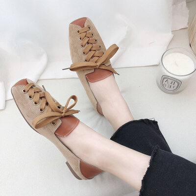 

Flat shoes womens summer Korean fashion shallow square head a pedal retro flat heel grandma shoes