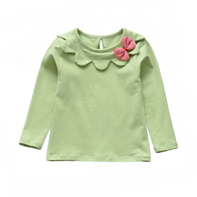 

Spring Autumn Baby Girl T-Shirts 1Y-7Y Long Sleeve Kids Striped Solid Bowknot Design Tops Tees Casual Soft Blouse 5 Colors