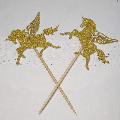 

FUNNYBUNNY Set of 20 Gold Glitter Unicorn Cupcake Toppers Party Picks Cupcake Toppers Cupcake Wrapper Wedding Decoration