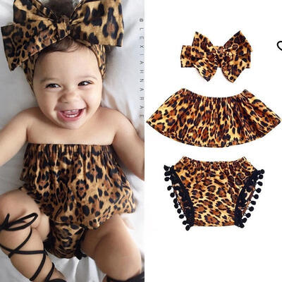 

3Pcs Newborn Infant Baby Girl Clothes Leopard Tank TopsPants Headband Outfits