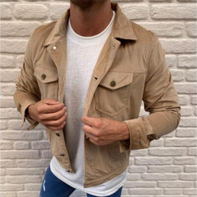 

Men Corduroy Cargo Military Jacket Winter Button Down Shirt Coat Work Outwear