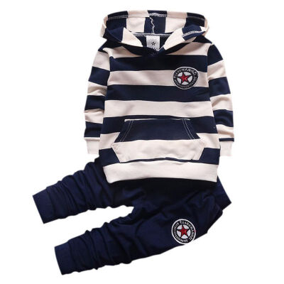 

2 PCS Set Children Baby Girls Clothing Sets Clothes Newborn Infant Full Sleeve Striped Hooded Coat Tops Pants Toddler Kids