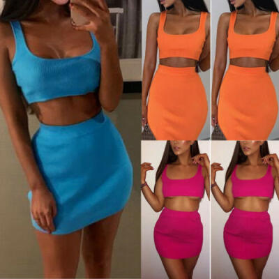 

Women Lady Bodycon Two Piece Crop Top&Skirt Set Evening Cocktail Mini Dress
