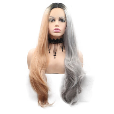 

Amazing Star Lace Frontal Wigs Long Natural Wave Mixed Color Heat Resistant Fiber Middle Part Synthetic Hair For Fashion Women