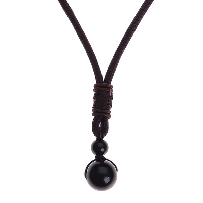 

Black Obsidian Rainbow Eye Beads Ball Natural Stone Necklace Pendant Transfer Lucky Love Crystal Jewelry Free Rope For Women Men