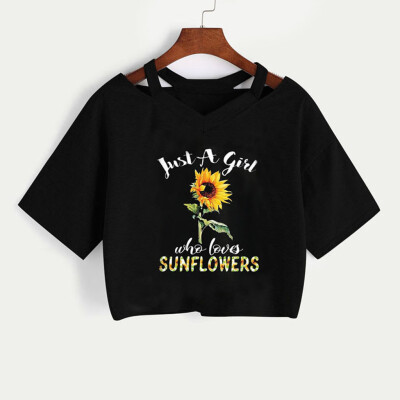 

Nomeni Fashion Women Sunflower Short Sleeve Casual T Shirt V Neck Vest Tops Blouse