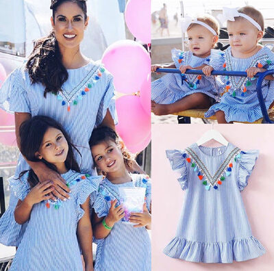 

Toddler Baby Kids Girls Retro Ruffle Striped Summer Dress Party Sundress Clothes