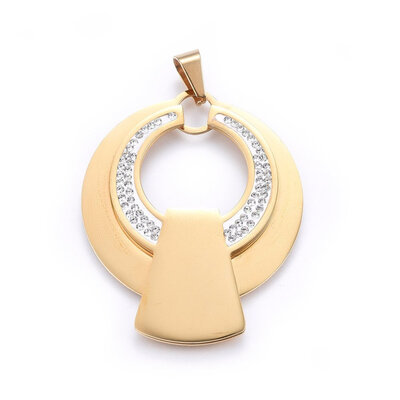

304 Stainless Steel Pendants with Polymer Clay Rhinestone Flat Round Crystal Golden 495x40x3mm Hole 9x5mm