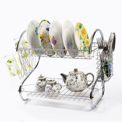 

Siaonvr -shaped Dual Layers Dish Drying Rack Kitchen Collection Shelf Drainer Organizer