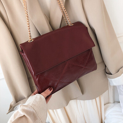

Qiao Bani 2019 new European&American style fashion simple solid color chain three-layer envelope big bag shoulder diagonal female bag