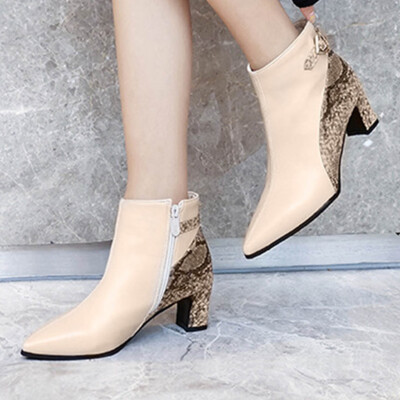 

Rose New Autumn And Winter Stitching Color Chunky Heels Boots Women High-Heeled Shoes