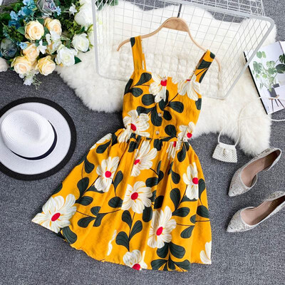 

Womens Summer Dress Sleeveless Casual Sexy Floral Print A-Line Beach Dress Fashion Mini Short Dress