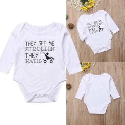 

Newborn Infant Baby Girl Boy Cotton Long Sleeve Round Neck Letter Printed Romper Jumpsuit Top Bodysuit