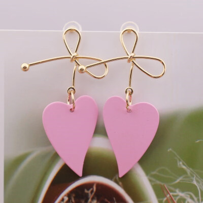 

EK524 Korean Fashion Metal Spray Painted Bow-knot Heart Drop Earrings for Women Handmade Sweet Wedding Jewelry Pendientes Gift