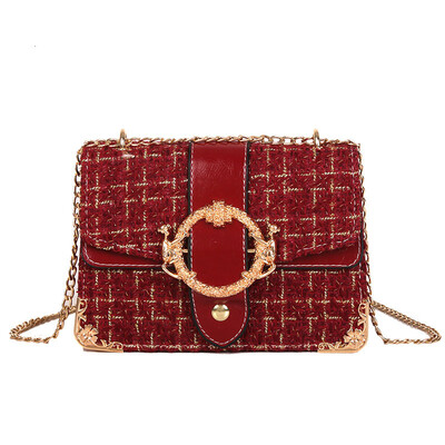 

Fashion woolen retro chain shoulder diagonal small square bag ladies retro small square bag fashion wild Messenger bag