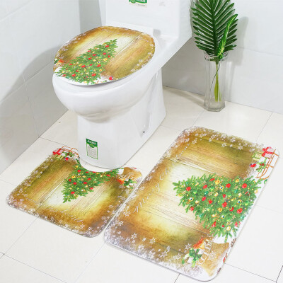 

Siaonvr Christmas Print Toilet Bathroom Mat And Shower Curtain Four-Piece Set