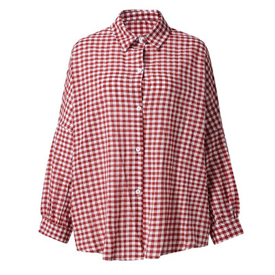 

Starmoon Plus Size Women Plaid Printing Long Sleeve Loose Tunic Blouse Shirts Blouse 2XL