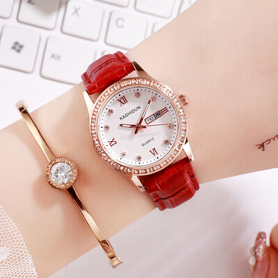 

New fashion girl watch double calendar water drill belt quartz watch woman Korean version of the Internet celebrity steel belt wom