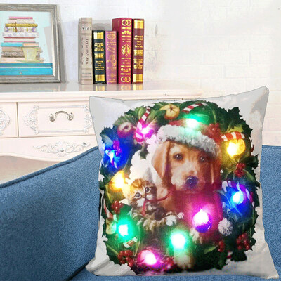 

Siaonvr Christmas Lighting LED Cushion Cover Home Decor Throw Pillowcase Sofa Flashing