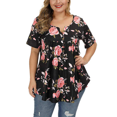 

Starmoon Womens Plus Size Floral Blouses V Neck Button Up Tops Ruffle Short Sleeve Shirt