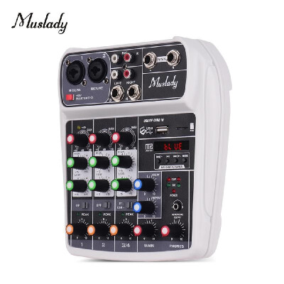 

Muslady AI-4 Compact Sound Card Mixing Console Digital Audio Mixer 4-Channel BT MP3 USB Input 48V Phantom Power for Music Recordi