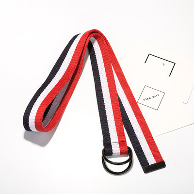 

Fashion Unisex Candy colors belt trend weaving canvas Alloy double ring buckle Men belt casual simple cowboy decoration belt