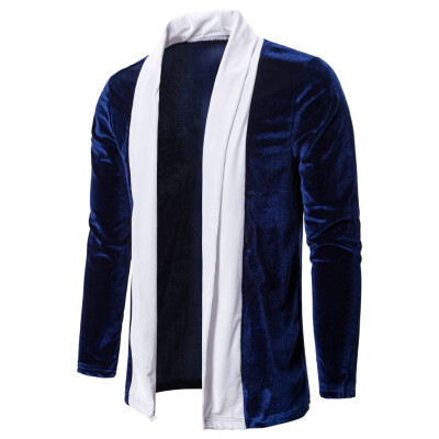 

Toponeto Men Splicing Gold Velvet Trench Coat Cardigan Long Sleeve Outwear Blouse