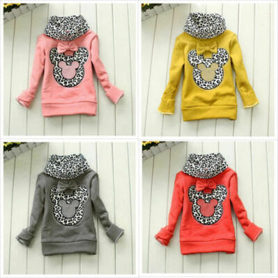 

Cute Kids Baby Girls Bowknot Leopard Minnie Mouse Tops Sweatshirt Costume 3-7Y