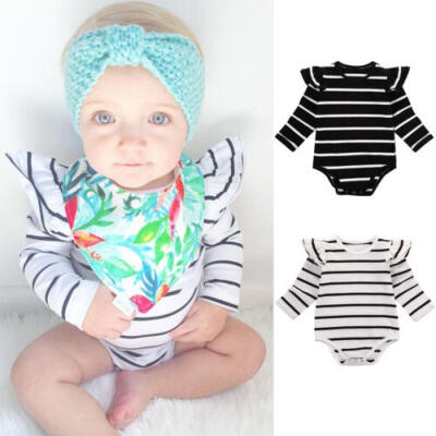 

Newborn Infant Baby Girls Ruffled Stripe Romper Bodysuit Jumpsuit Outfit Clothes