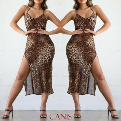 

UK Womens Ladies Leopard Print Slip Dress Holiday Beach Mini Dresses Size 8-16