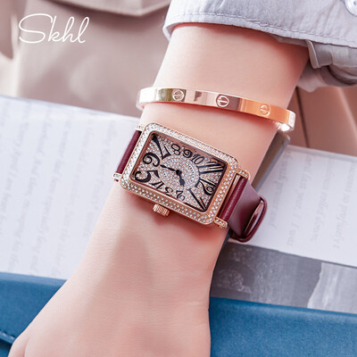 

GUOU GUO ladies watch atmosphere rectangular full diamond womens quartz watch fashion belt waterproof retro watch