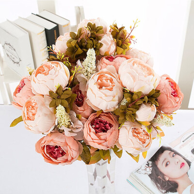 

Gobestart 1 Bouquet Vintage Artificial Peony Silk Flowers Bouquet For Decoration
