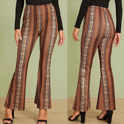 

Tailored Fashion Womens Bohemian Elastic Waist Casual Print Loose Wide Leg Leggings Pants