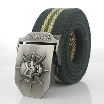 

Skull Alloy Automatic Buckle Mens Belt Personality Mens Belt for Teenager Boy Stripe Canvas Luxury Strap Male Belts 150 160cm