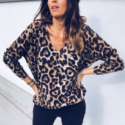 

Women Leopard Print Casual Long Sleeve Top Ladies Loose T-shirt Blouse Slim Tee