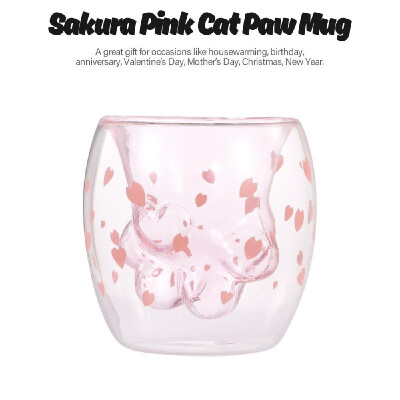 

Cat Paw Mug Cat-Claw Coffee Mug Cup Sakura Pink Double Wall Glass Mug