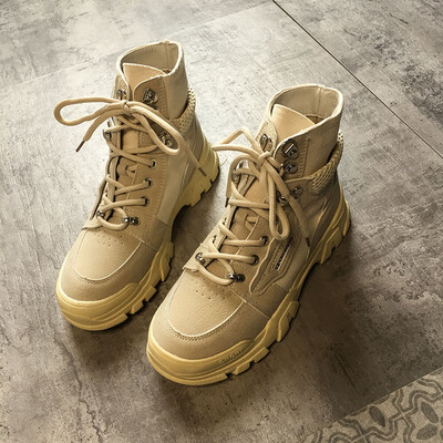 

Red boots children autumn Korean version of ulzzang round head tied with thick bottom boots leisure Martin boots