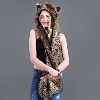

Cartoon Animal Hat Plush Beanie Fleece Warm Fluffy Hooded Cap Earmuff New