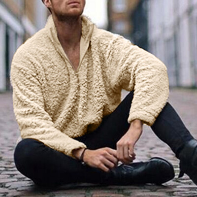 

Toponeto Mens New Style Fashionable Pure-Colour Sanitary Clothes Fleece Pullover Blouse