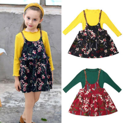 

Autumn 2PCS Toddler Kids Baby Girl Clothes TopsFlower Strap Dress Outfits Set