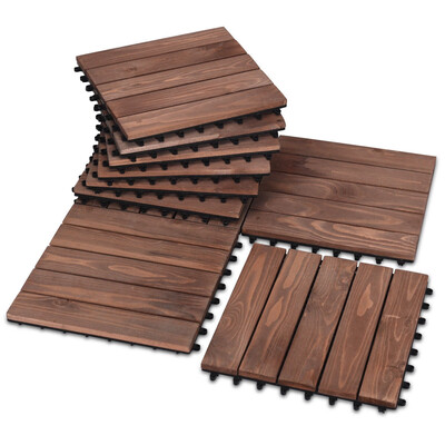 

11 pcs 12" x 12" Patio Fir Wood Pavers Interlocking Decking Flooring