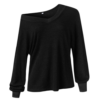 

Womens Sexy Loose Sweater Tops V-neck Long Sleeve Off Shoulder Pullover Outwear