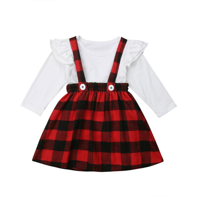 

US Baby Girls Clothes Outfits Fall Winter T-shirtOverall Tutu strap Dress Set