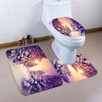 

〖Follure〗3PCS Christmas Bathroom Non-Slip Pedestal Rug Lid Toilet Cover Bath Mat Set