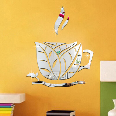 

Toponeto Acrylic 3D Coffee Cup Combination Mirror Effect Wall Sticker Decal Home Decor GD