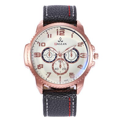 

New mens sports military large dial watch three-eye digital belt quartz watch mens section