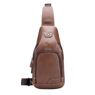 

Solid Color Shoulder Bags Men Chest Genuine Leather Travel Crossbody Bags